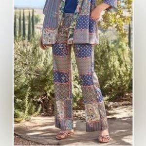 Johnny was silk patchwork trouser pants drawstring waist sz M Kachina divine